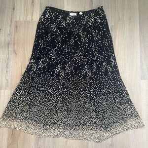 Valerie Stevens Black Gold Polka Dot Soft Silk Festive Women’s Long A-line Skirt